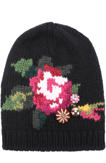 Шерстяная шапка с цветочным принтом и декором Dolce &amp; Gabbana