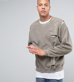 Oversize-свитшот с рваной отделкой Reclaimed Vintage - Серый