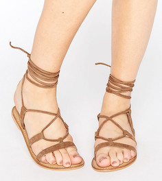 Кожаные сандалии для широкой стопы со шнуровкой ASOS FOUNDATION - Бежевый