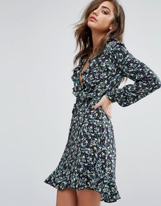 Чайное платье с цветочным принтом и оборками Miss Selfridge - Мульти