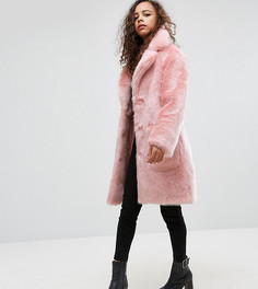 Пальто миди из искусственного меха ASOS PETITE - Розовый
