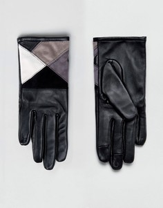 Монохромные перчатки для сенсорного экрана из кожи и замши ASOS - Мульти