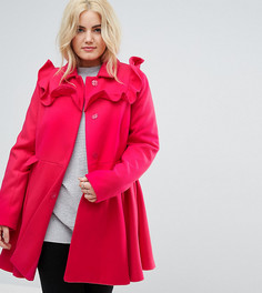 Короткое приталенное пальто с оборками ASOS CURVE - Розовый