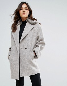 Пальто на основе шерсти с воротником из искусственного меха Helene Berman - Серый