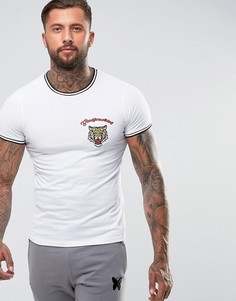 Белая обтягивающая футболка с контрастной отделкой и вышитым тигром Good For Nothing - Белый