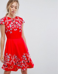 Короткое приталенное платье с короткими рукавами Ted Baker - Красный