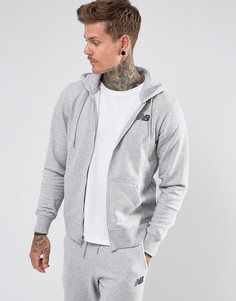 Худи серого цвета на молнии New Balance Essentials MJ73528_AG - Серый