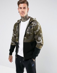 Камуфляжное худи на молнии New Balance Essentials MJ73528_UCP - Зеленый