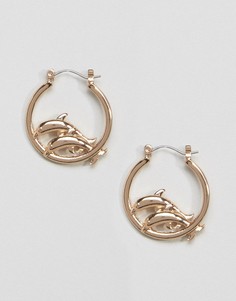 Золотистые серьги-кольца с дельфинами Skinnydip - Золотой