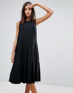 Платье с добавлением шерсти и плиссировкой YMC - Черный