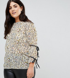 Блузка с цветочным принтом и завязками на рукавах Fashion Union Plus - Желтый