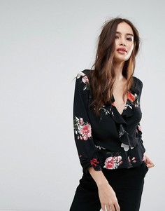 Блузка с цветочным принтом и рюшами Miss Selfridge - Черный