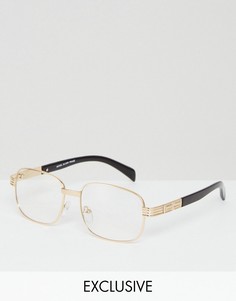 Золотистые квадратные очки с прозрачными стеклами Reclaimed Vintage Inspired - Золотой