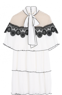 Плиссированное мини-платье с воротником аскот self-portrait