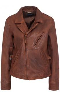 Кожаная куртка с косой молнией и потертостями Polo Ralph Lauren