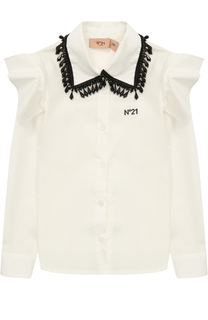 Хлопковая блуза с декоративным воротником No. 21