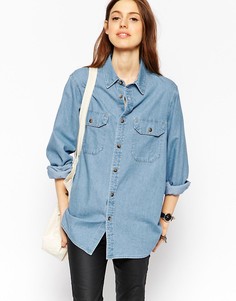 Джинсовая рубашка бойфренда винтажной расцветки ASOS - Синий