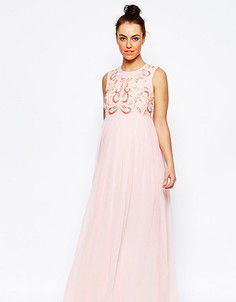 Платье макси с декоративной отделкой и шифоновой юбкой ASOS Maternity - Розовый