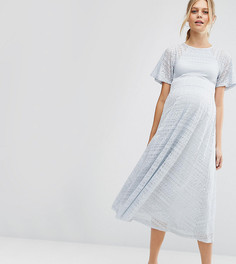 Кружевное платье миди для беременных с рукавами-бабочка ASOS Maternity TALL - Серый