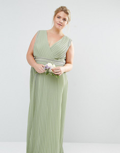 Плиссированное платье макси с запахом TFNC Plus Wedding - Зеленый