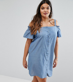 Сарафан из шамбре на пуговицах с открытыми плечами ASOS CURVE - Синий