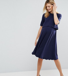 Платье с фигурным краем для кормящих с короткими рукавами ASOS Maternity TALL NURSING - Темно-синий