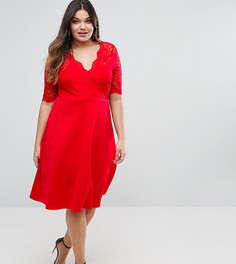 Приталенное платье миди с кружевным топом ASOS CURVE - Красный