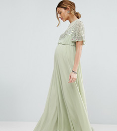 Платье макси с рукавами-бабочками и декоративной отделкой ASOS Maternity - Зеленый