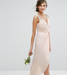 Декорированное платье миди с запахом TFNC Tall Wedding - Бежевый