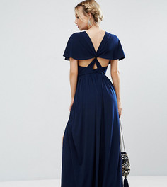 Платье-кимоно макси с перекрестной спинкой и разрезами по бокам ASOS PETITE - Темно-синий