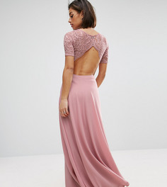 Платье макси с кружевным лифом и вырезами John Zack Petite - Розовый