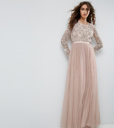 Платье макси с вышивкой и длинными рукавами Needle and Thread - Розовый