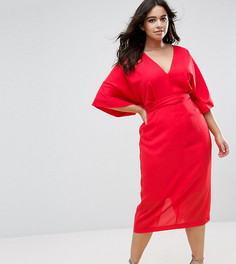 Платье миди в стиле кимоно с глубоким вырезом ASOS CURVE - Красный