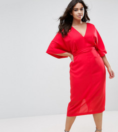 Платье миди в стиле кимоно с глубоким вырезом ASOS CURVE - Красный
