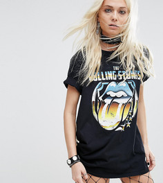 Oversize-футболка с принтом Rolling Stones и кружевной вставкой сзади Reclaimed Vintage - Черный