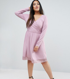 Короткое приталенное платье с запахом и кружевным подолом ASOS CURVE - Фиолетовый