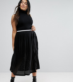 Плиссированная юбка миди с контрастным поясом ASOS CURVE - Черный