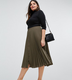 Юбка миди плиссе на пуговицах ASOS CURVE - Зеленый