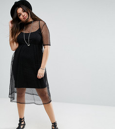 Свободное платье миди из сетчатой ткани добби ASOS CURVE - Черный