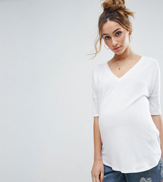 Oversize-футболка в рубчик с V-образным вырезом ASOS Maternity - Белый