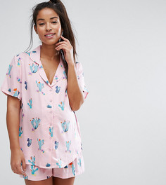 Пижама с рубашкой и шортами с принтом кактусов ASOS Maternity - Мульти