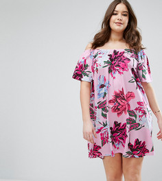 Розовый сарафан с открытыми плечами и цветочным принтом ASOS CURVE - Мульти