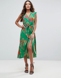 Платье миди на пуговицах с цветочным принтом ASOS - Мульти