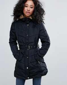 Пальто с поясом и воротником из искусственного меха Urban Bliss - Черный