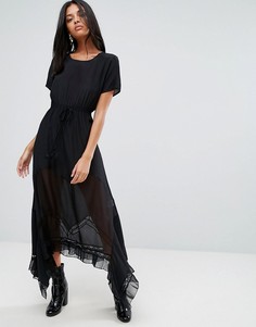 Шелковое платье макси с асимметричным кружевным подолом To Be Adored Inka - Черный