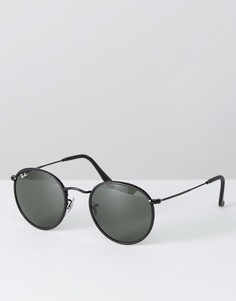 Классические круглые солнцезащитные очки с кожаной отделкой на оправе Ray Ban - Черный