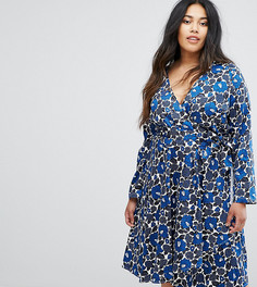 Платье с запахом и цветочным принтом Uttam Boutique Plus - Темно-синий