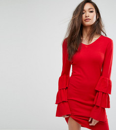 Трикотажное платье с оборками на рукавах PrettyLittleThing - Красный