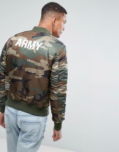 Камуфляжный бомбер в стиле MA-1 с принтом на спине Alpha Industries VF Army - Зеленый