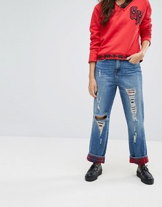 Укороченные джинсы прямого кроя с завышенной талией и отделкой в клетку тартан Gigi Hadid - Синий Tommy Hilfiger